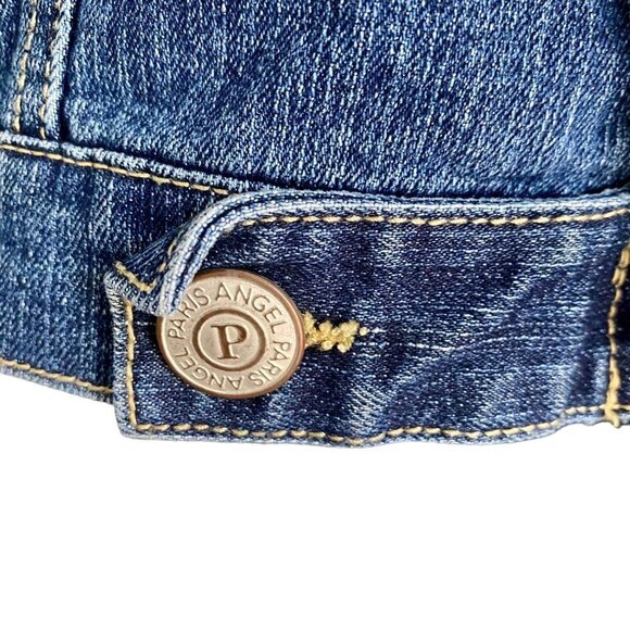 Paris Angel Embellished Crop Demin Jean Jacket Large - Picture 11 of 12